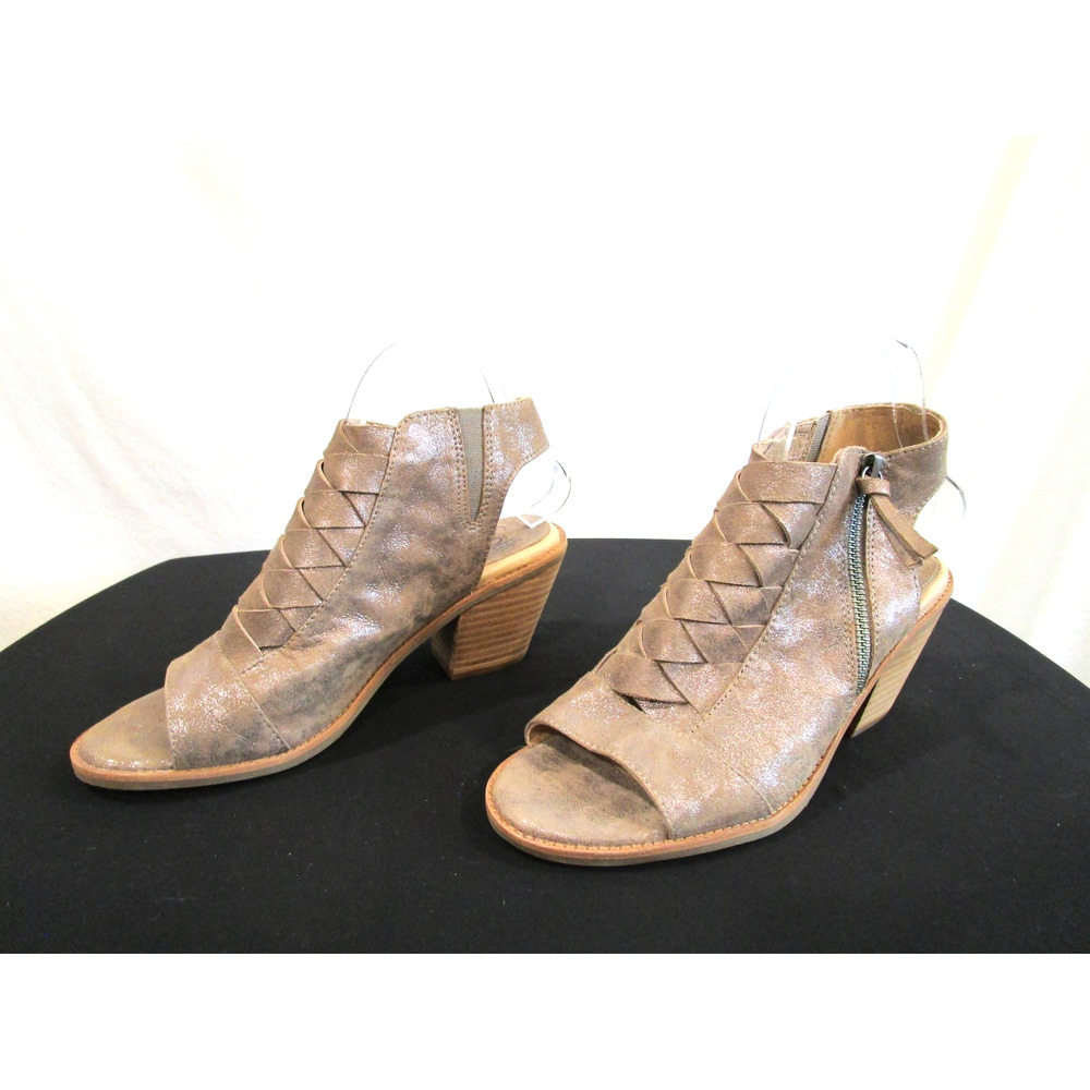 Söfft Silver Metallic Braided Leather Block Heel Bootie Sandals Women 8M